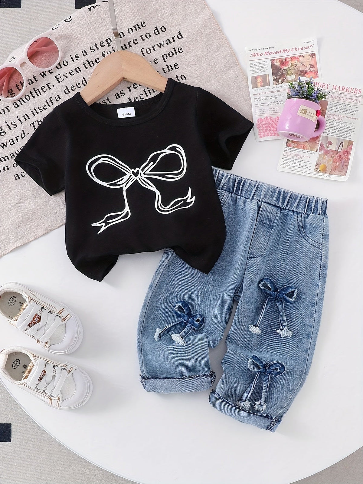 Girls' Denim Outfit Set - Short Sleeve Spring – view 8