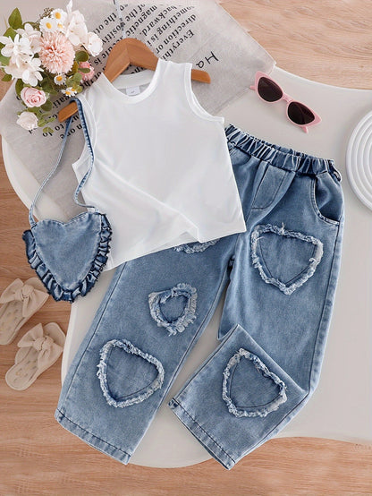 Girls' Denim Outfit Set - Sleeveless Fall – view 10
