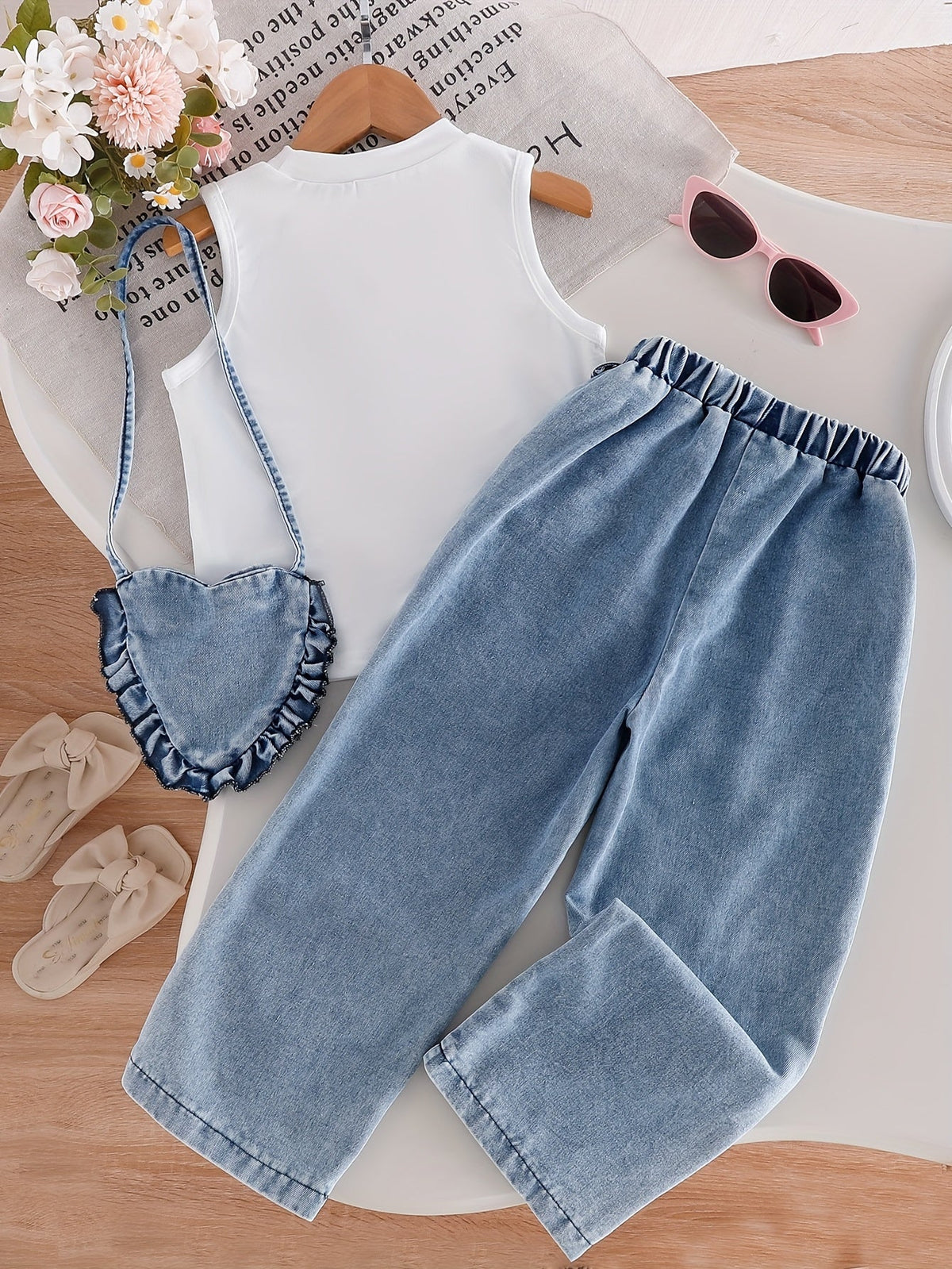 Girls' Denim Outfit Set - Sleeveless Fall – view 11