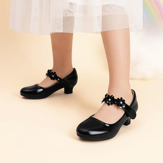 Girls Dress Shoes - Cushioned Comfort – Black / Golden – main product image