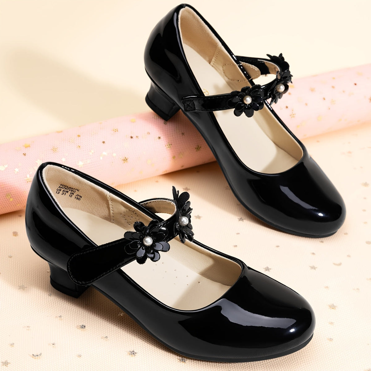 Girls Dress Shoes - Cushioned Comfort – Black / Golden – view 4