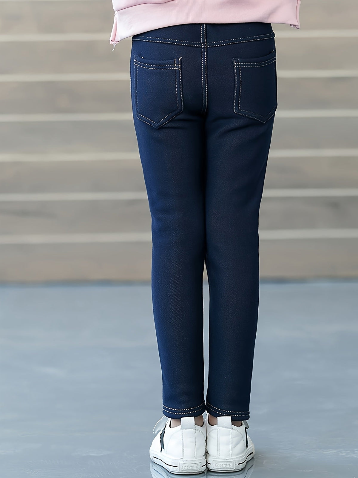 Girls' Insulated Faux Denim Pants - Belted Fall and Winter Style – view 3