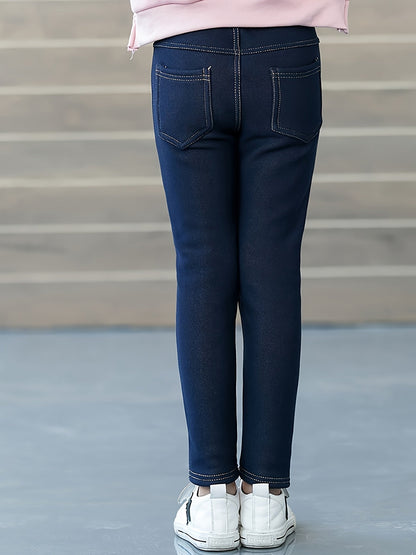 Girls' Insulated Faux Denim Pants - Belted Fall and Winter Style – view 11