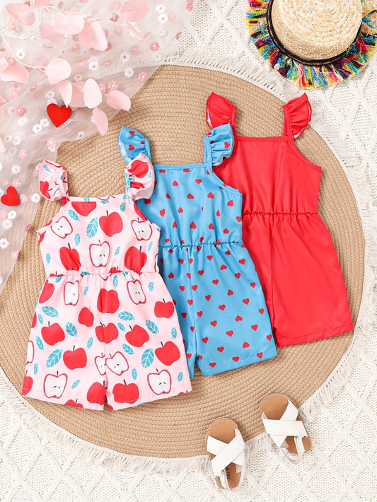 Girls' Jumpsuit Multipack – Girls' Jumpsuits 3-Pack - Fruit and Heart Prints – main product image