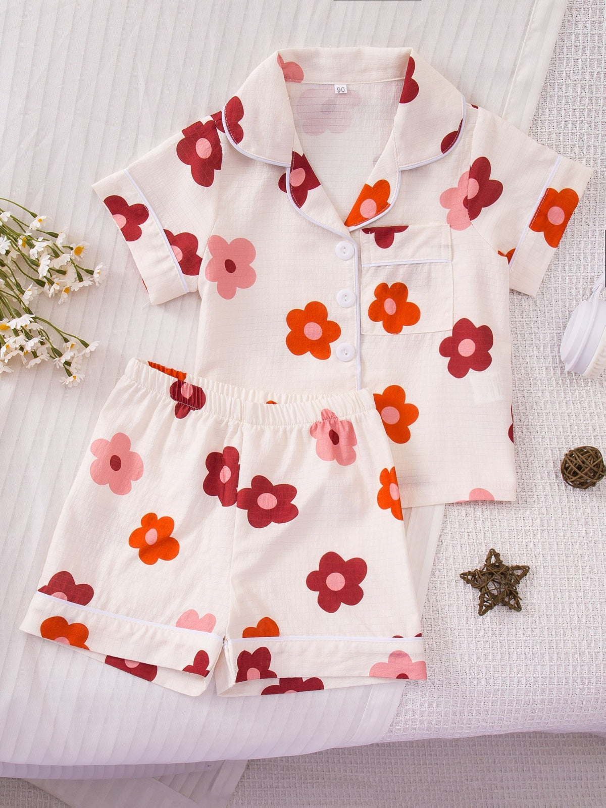 Girls' Pajama Set – Girls' Floral Sleepwear - Short Sleeve – view 5