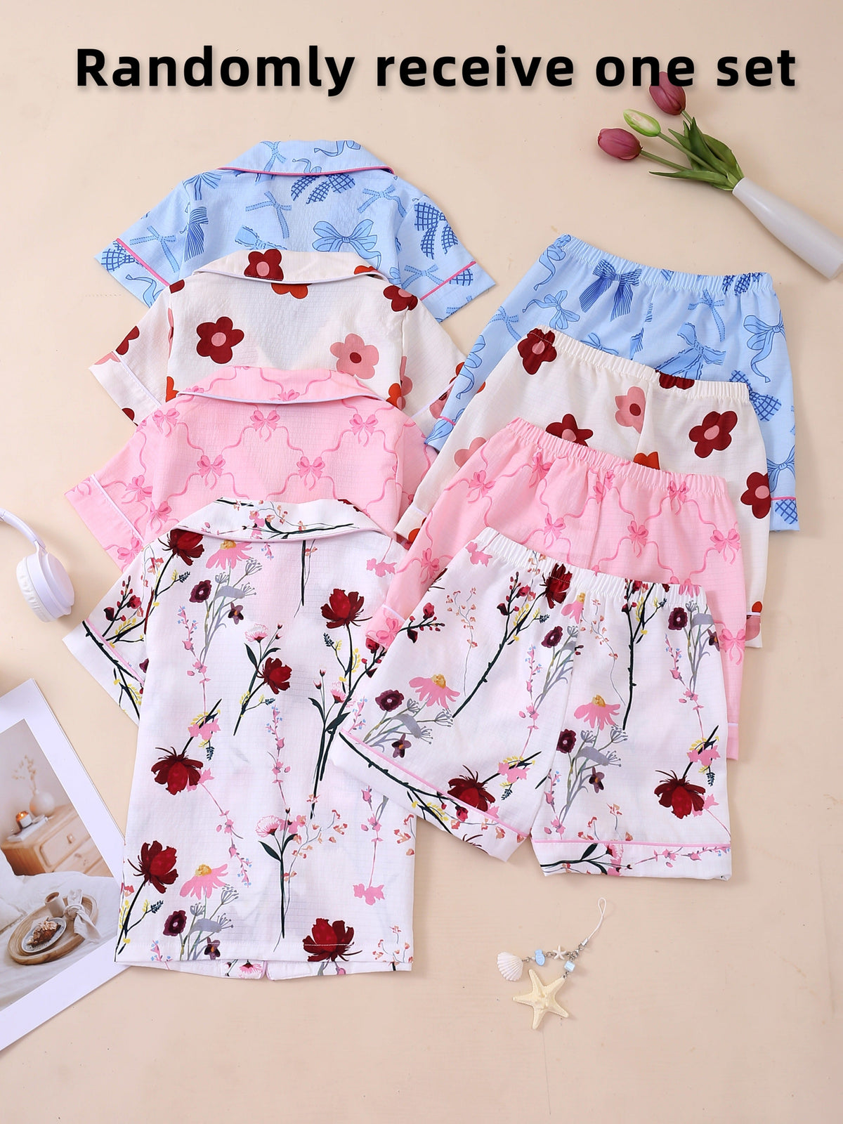 Girls' Pajama Set – Girls' Floral Sleepwear - Short Sleeve – view 12