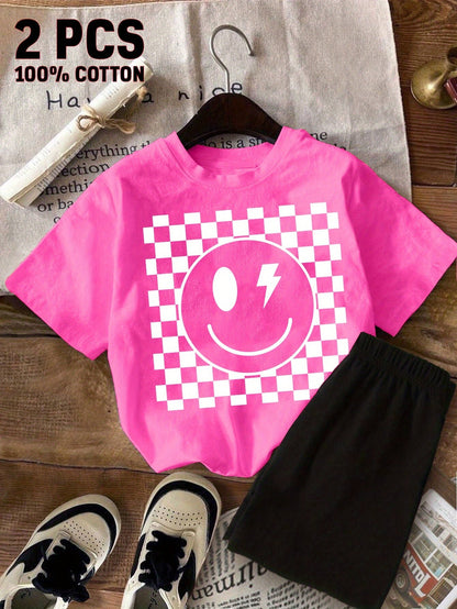 Girls' Plaid Outfit Set - Short Sleeve Summer – view 12