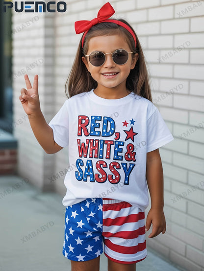 Girls' Red White & Sassy T-Shirt - Patriotic Graphic – view 8
