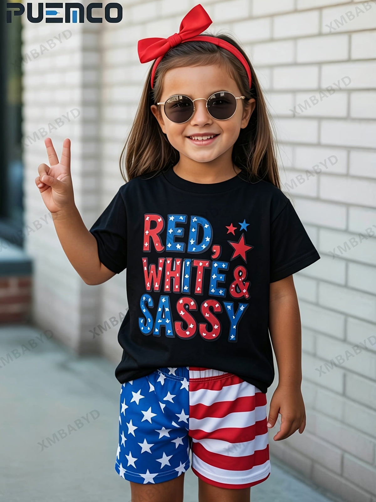 Girls' Red White & Sassy T-Shirt - Patriotic Graphic – view 15