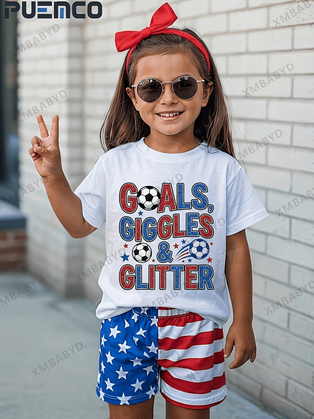 Girls' Red White & Sassy T-Shirt - Patriotic Graphic – Red option – view 2
