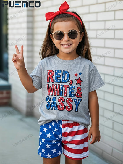 Girls' Red White & Sassy T-Shirt - Patriotic Graphic – Red option – view 7