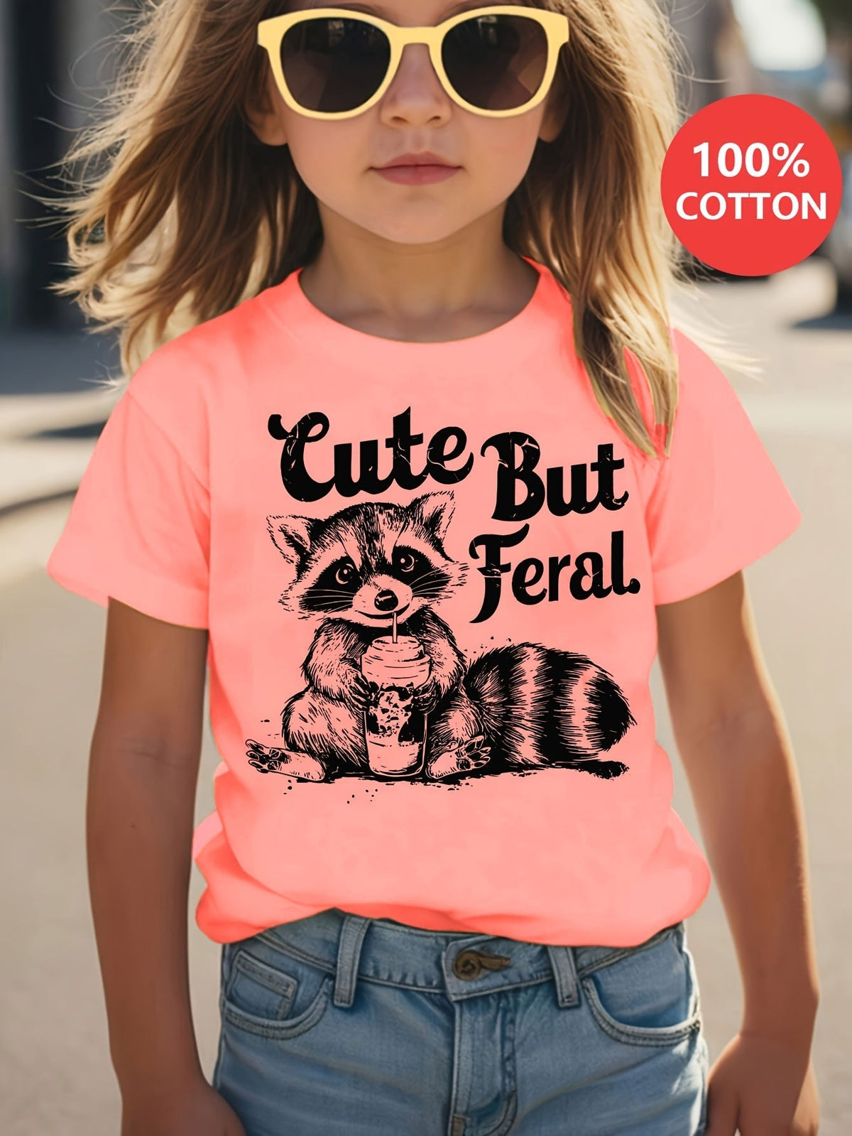 Girls's Graphic Print T-Shirt - Short Sleeve – Pink – view 10