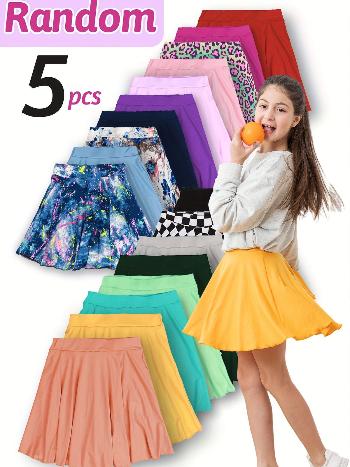 Girls' Skort Multipack – Girls' 5-Pack Stretch Casual Skorts - Elastic-Waist Assorted – main product image