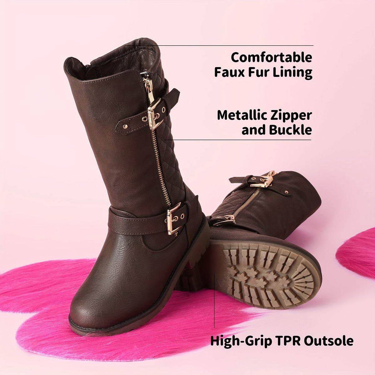 Girls Snow Boots - Non-Slip Sole & Plush Lined – view 2