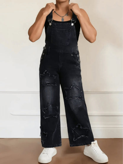 Girls' Star Embroidered Denim Overalls - Wide Leg – view 4