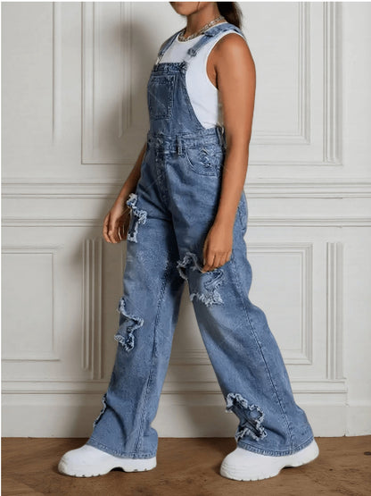 Girls' Star Embroidered Denim Overalls - Wide Leg – view 6