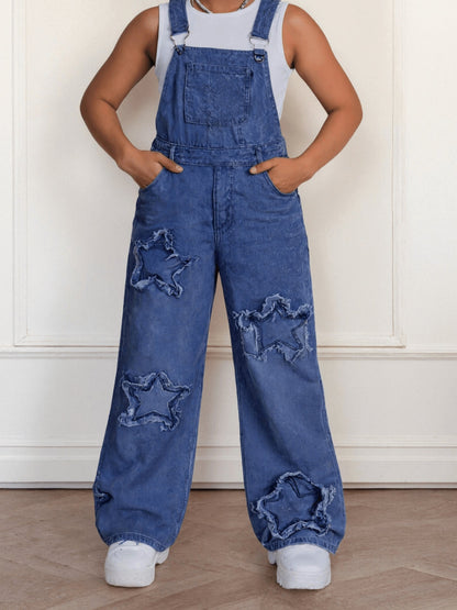 Girls' Star Embroidered Denim Overalls - Wide Leg – view 7
