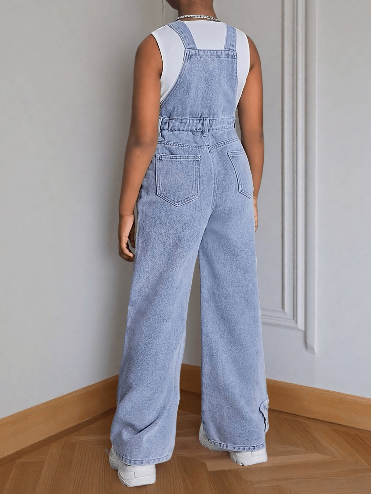 Girls' Star Embroidered Denim Overalls - Wide Leg – view 11