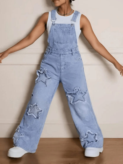 Girls' Star Embroidered Denim Overalls - Wide Leg – view 12