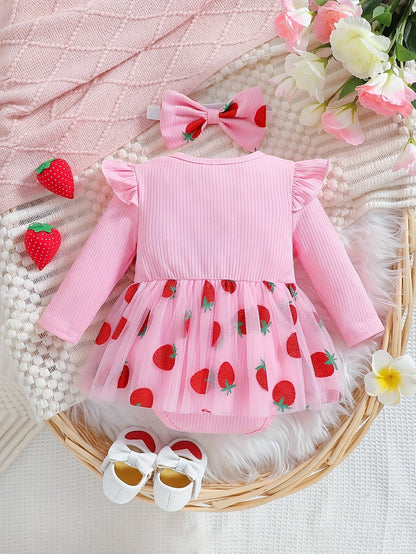 Girls' Striped Bodysuit with Tulle Skirt – view 2