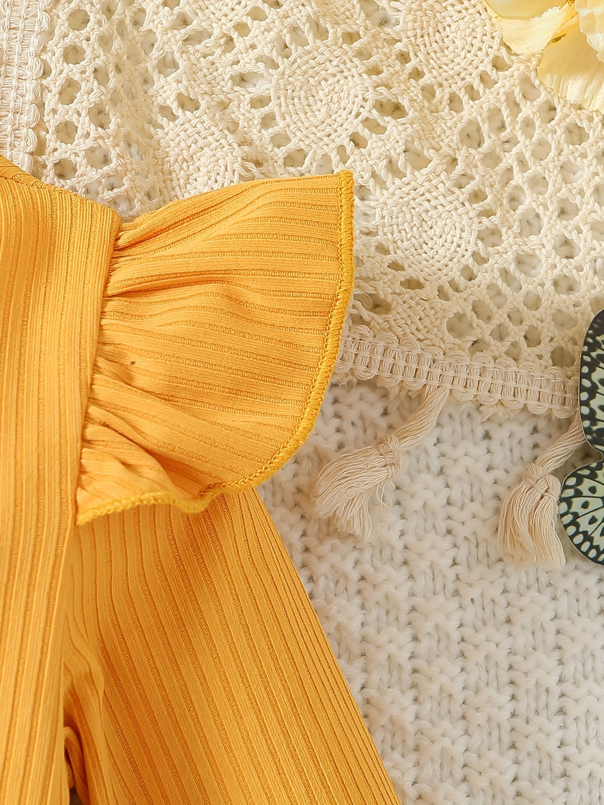 Girls' Yellow Polyester Printed Ruffle Dress – view 6