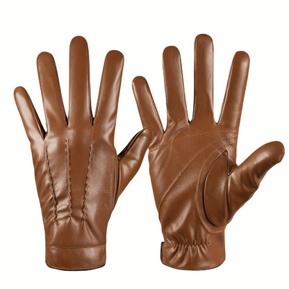 Gloves - Faux Leather Motorcycle Full Finger Warm Riding for Men Women Outdoor - product detail view 3