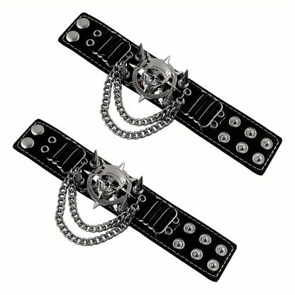 Gloves - Steampunk Leather Fingerless Men Motorcycle Biker with Rivet Chain - product detail view 5