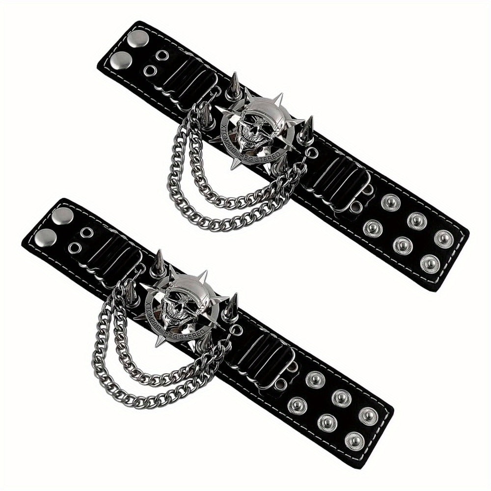 Gloves - Steampunk Leather Fingerless Men Motorcycle Biker with Rivet Chain - product detail view 10