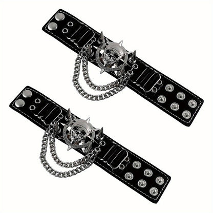 Gloves - Steampunk Leather Fingerless Men Motorcycle Biker with Rivet Chain - product detail view 10