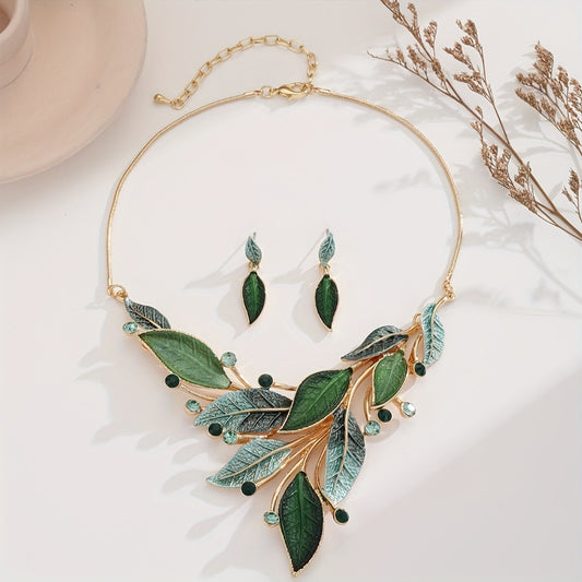Gold Jewelry Set for Women - Gold-Tone Leaf, Necklace and Earrings - main product view