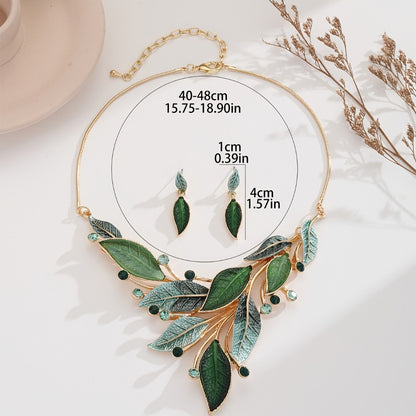 Gold Jewelry Set for Women - Gold-Tone Leaf, Necklace and Earrings - size chart 40-48cm 15.75-18.90in
