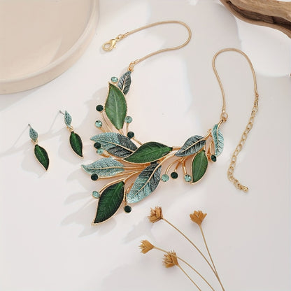 Gold Jewelry Set for Women - Gold-Tone Leaf, Necklace and Earrings - product detail view 5