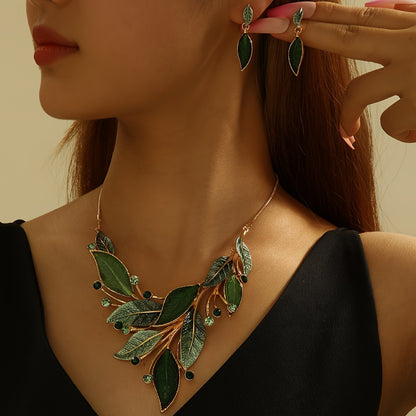 Gold Jewelry Set for Women - Gold-Tone Leaf, Necklace and Earrings - product detail view 6