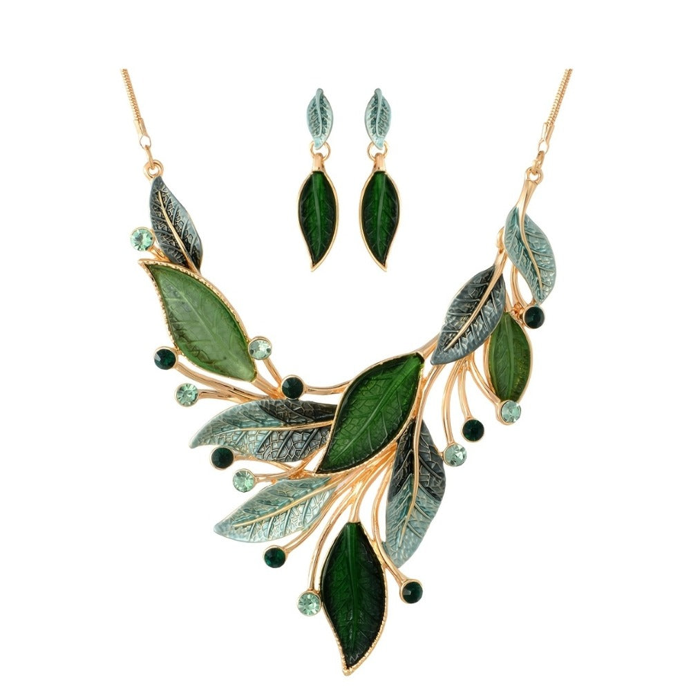Gold Jewelry Set for Women - Gold-Tone Leaf, Necklace and Earrings - product detail view 7