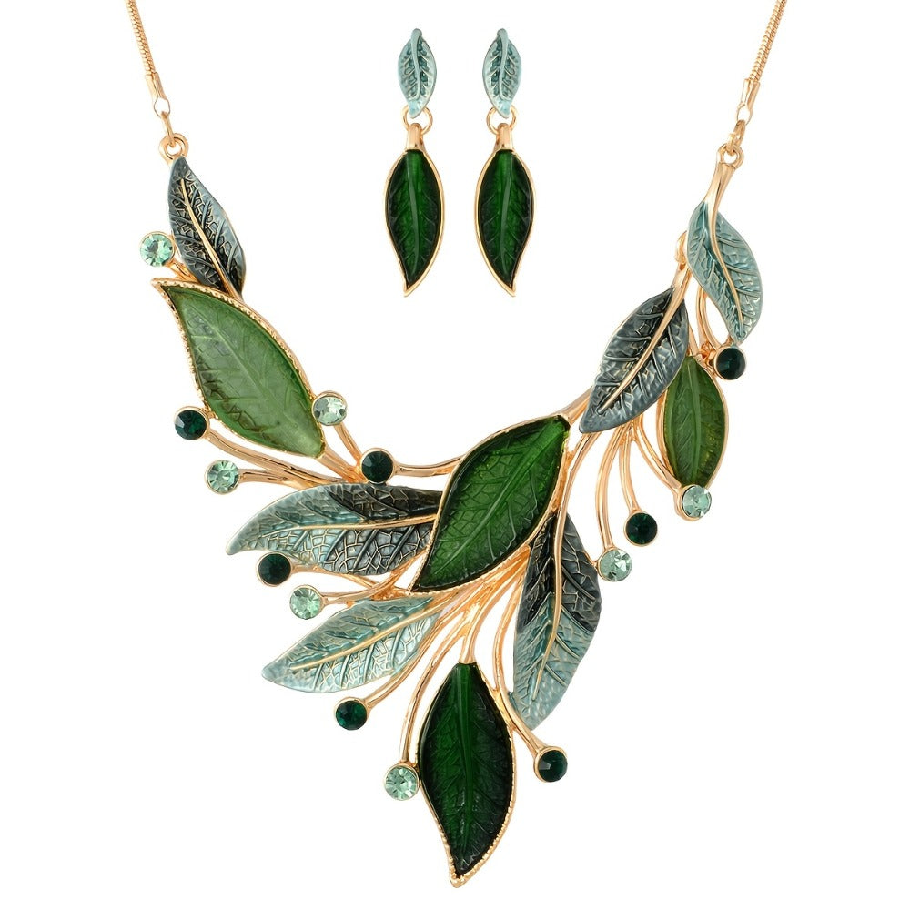 Gold Jewelry Set for Women - Gold-Tone Leaf, Necklace and Earrings - product detail view 8