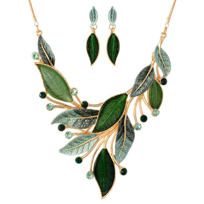 Gold Jewelry Set for Women - Gold-Tone Leaf, Necklace and Earrings - product detail view 8