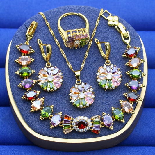 Gold Jewelry Set for Women - Gold-Tone Multicolor CZ, 5 Pieces - main product view