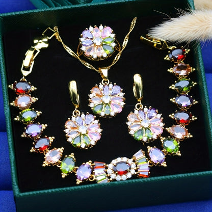 Gold Jewelry Set for Women - Gold-Tone Multicolor CZ, 5 Pieces - product detail view 3