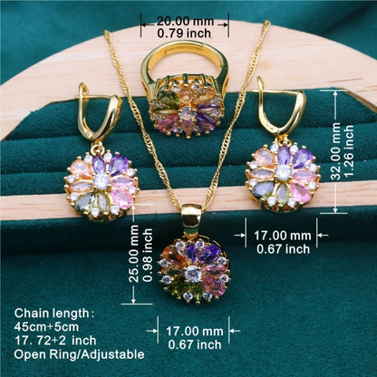 Gold Jewelry Set for Women - Gold-Tone Multicolor CZ, 5 Pieces - size chart 20.00mm 0.79 inch