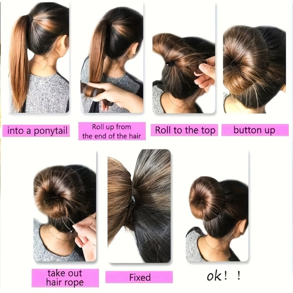 Hair Accessories - Bun Maker Headband Set 6pcs Invisible Fluffy Donut Bun Shaper Crown Updo - product detail view 5