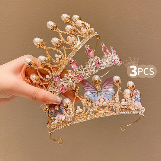 Hair Accessories - Rhinestone Crown Headband Set 3pcs - Princess Tiara Hairband for Wedding - main product view
