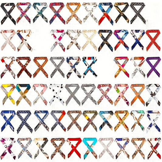 Hair Accessories - Satin Head Scarves 60pcs Silk Ribbon Headbands Neckerchief Scarf Purse - main product view