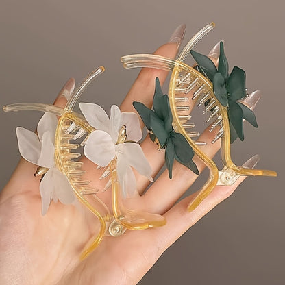 Hair Clips for Women - Banana 2pcs Elegant 3D Floral Anti-Slip Claw Clip Gold Accent Accessories - product detail view 3