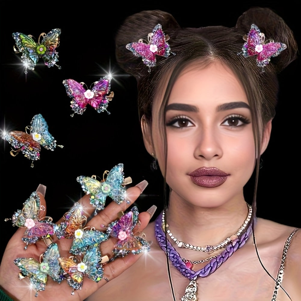 Hair Clips for Women - Butterfly 12pcs Set Y2K Shiny Sequin Double Layer Acrylic Butterfly Luxury - product detail view 4