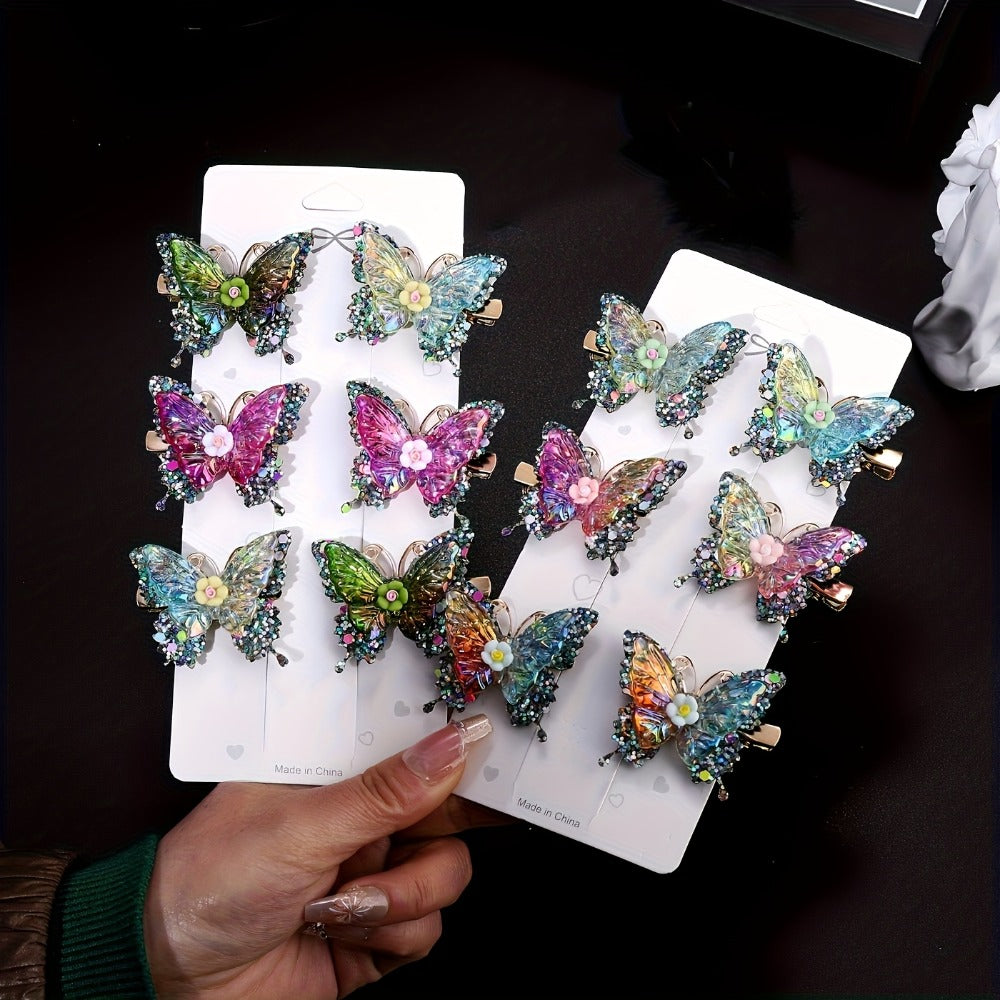 Hair Clips for Women - Butterfly 12pcs Set Y2K Shiny Sequin Double Layer Acrylic Butterfly Luxury - product detail view 8