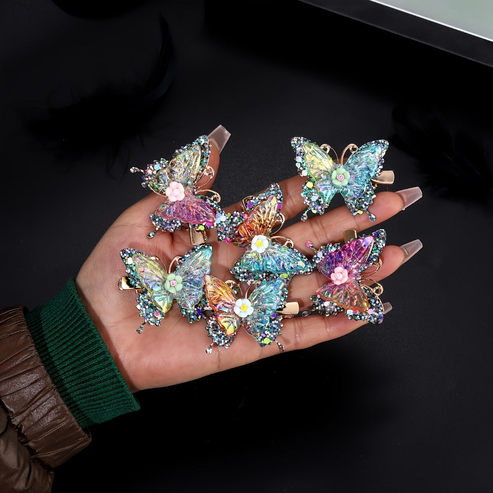 Hair Clips for Women - Butterfly 12pcs Set Y2K Shiny Sequin Double Layer Acrylic Butterfly Luxury - product detail view 9
