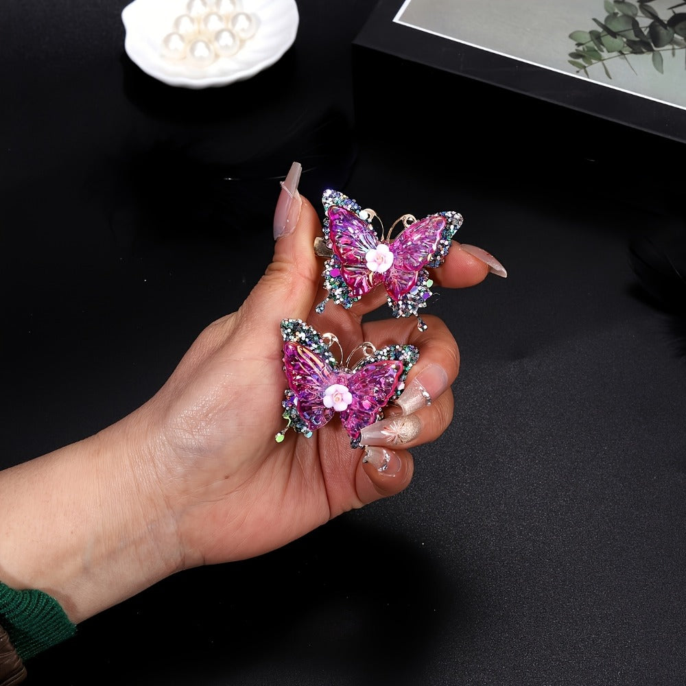 Hair Clips for Women - Butterfly 12pcs Set Y2K Shiny Sequin Double Layer Acrylic Butterfly Luxury - product detail view 11