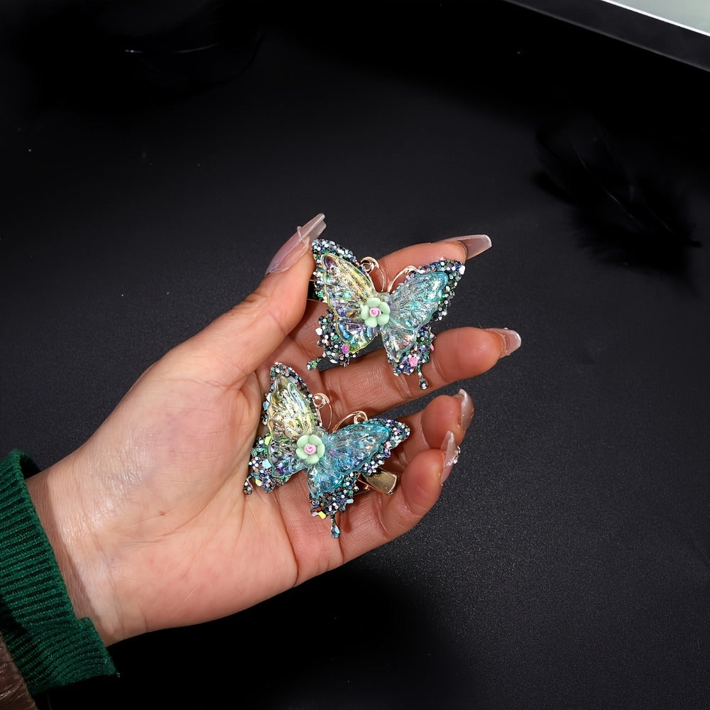Hair Clips for Women - Butterfly 12pcs Set Y2K Shiny Sequin Double Layer Acrylic Butterfly Luxury - product detail view 22
