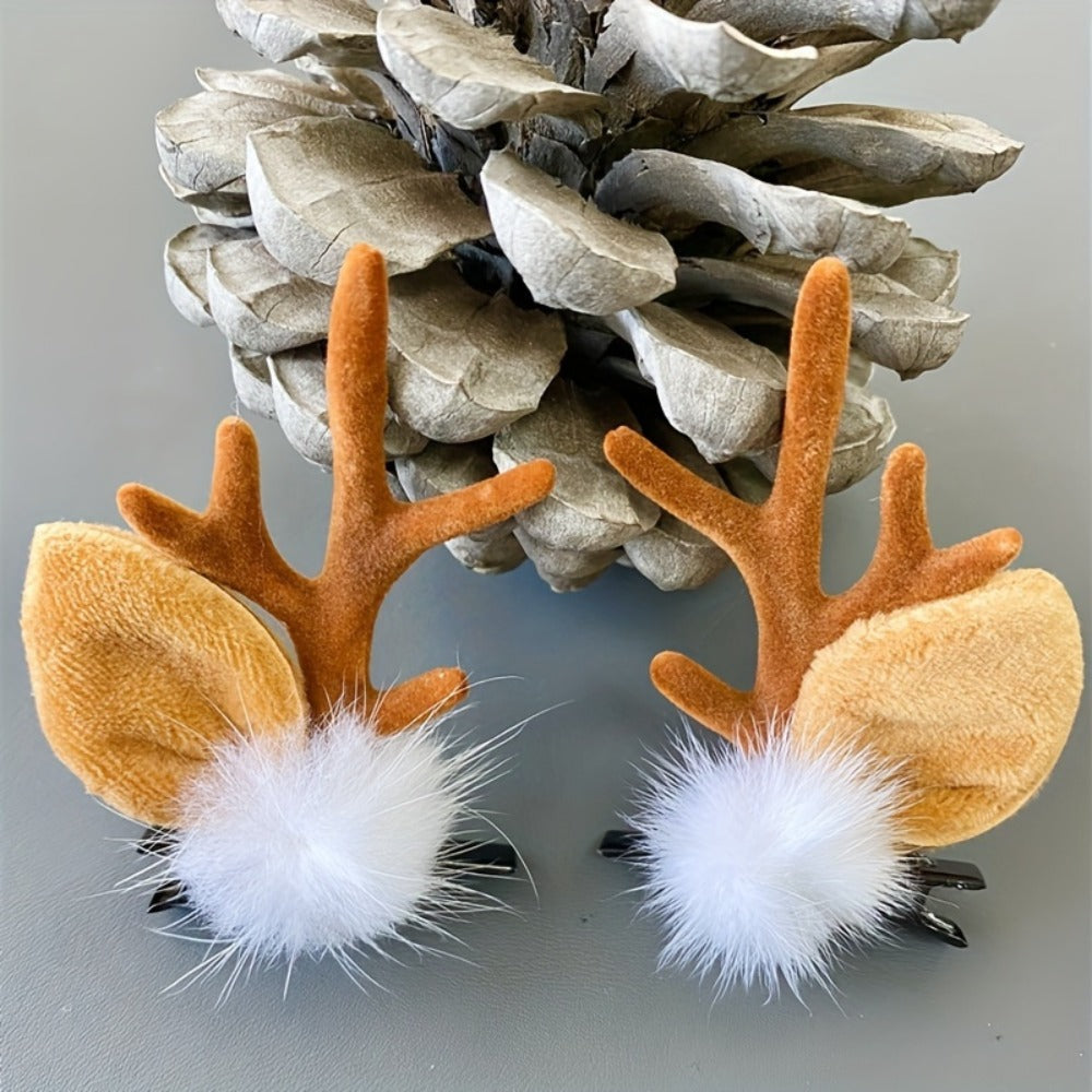 Hair Clips for Women - Christmas Reindeer Antler 8 Pieces Accessories Pom Poms Ears Xmas for - product detail view 10