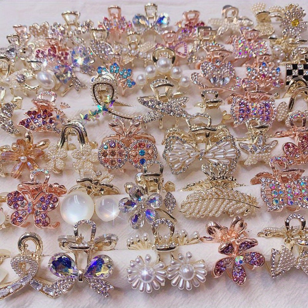 Hair Clips for Women - Claw 10pcs Luxury Zirconia Bow Flower Design Nonslip Jaw Elegant - product detail view 2
